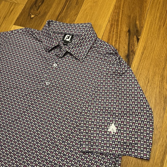 FootJoy Other - FootJoy Polo Shirt Men XL Purple Geometric Golf All Over Print Sleeve Tree Patch